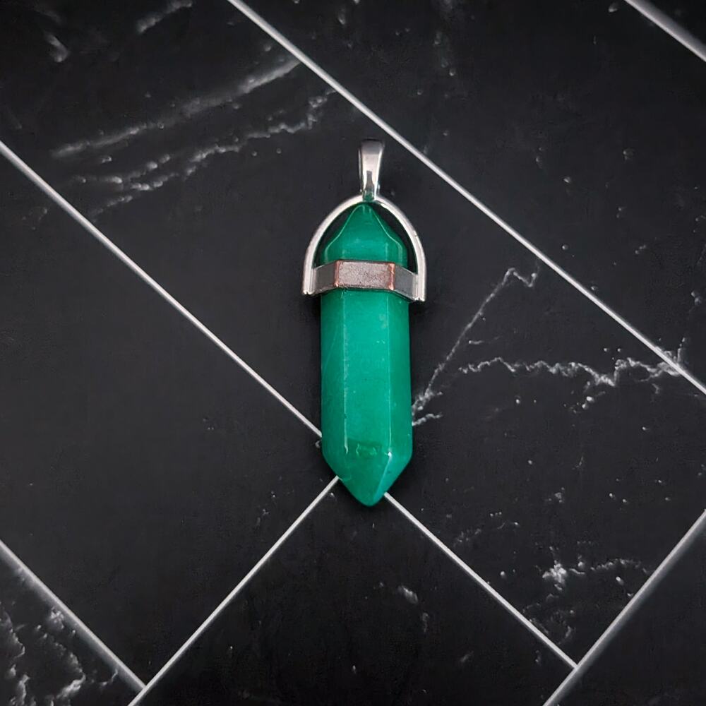 Green Pendant with Silver Tone Metal - 1.5" - No Chain Included - Fair Condition